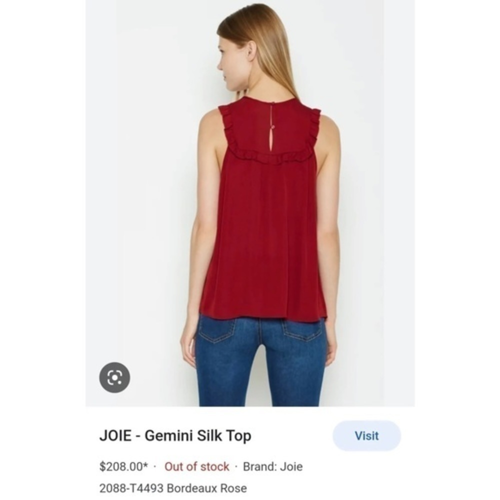 Joie SILK Gemini Silk Ruffle Sleeveless Tank Bordeaux Rose Dark Red Size S $208 - Picture 10 of 15